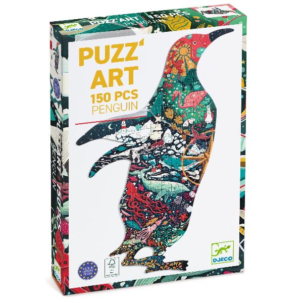 Djeco_Puzz_Art_Penguin__150_palan_palapeli__Taidepalapeli_on_pingviinin_muotoinen__eika_siihen_sovellu_normaalit_palapelin_tekemisen_niksit__etta_etsisi_kulmia_ja_reunoja_ensin_